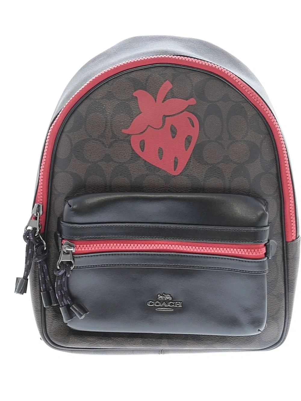 Coach Brown Signature Mini Backpack with Strawberry Motif